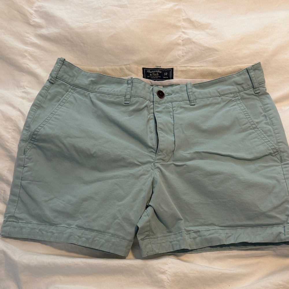 Abercrombie & Fitch Men's Mint Green Flat Front Chino Shorts - 32in